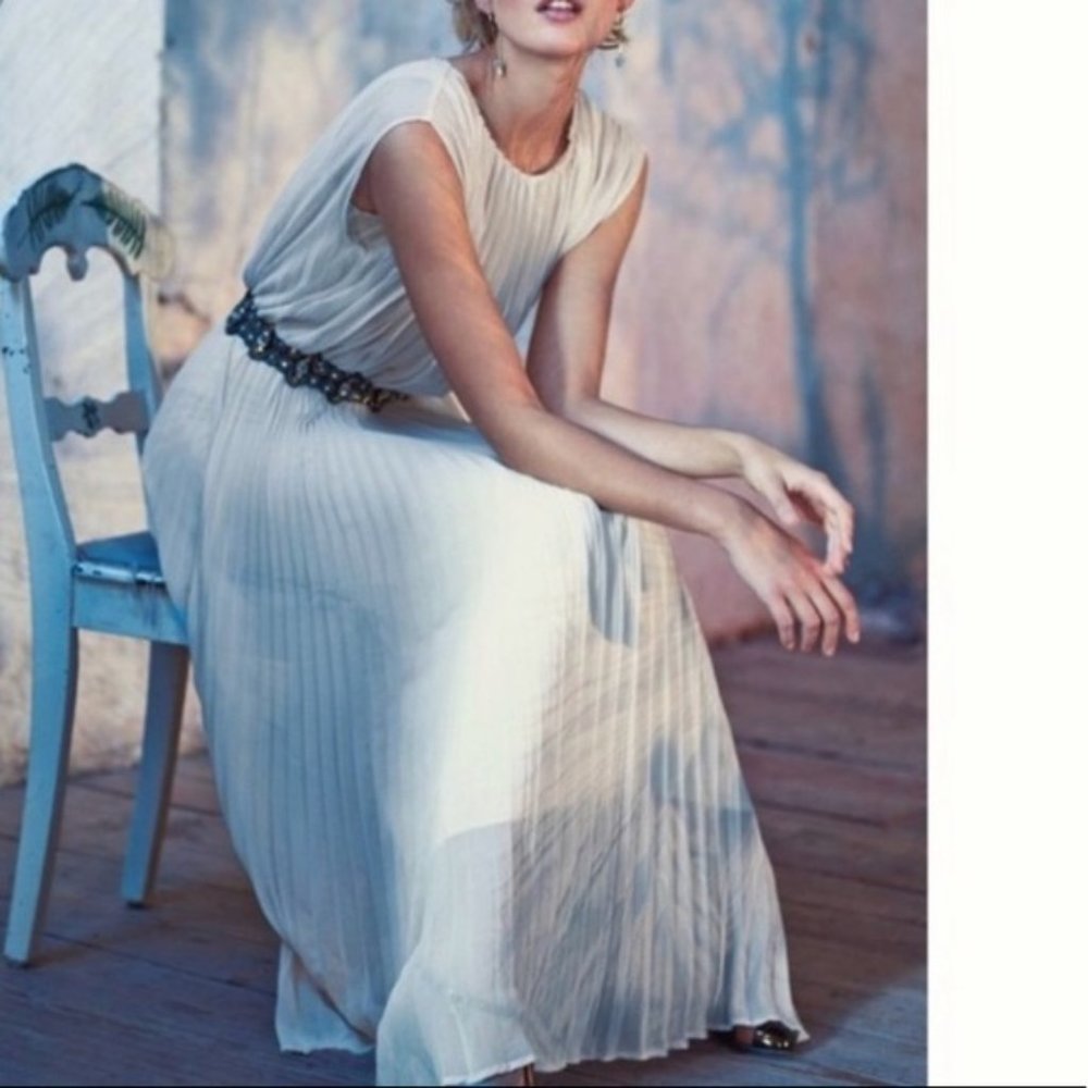 NWT Anthropologie Ivory Pleated Maxi Dress & Belt